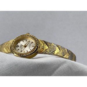 Sarah Coventry Gold Toned Quartz Analog Watch Rhinestones Safety Latch on Strap